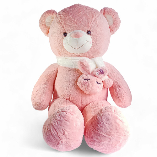 Soft Pink Teddy Bear with Bunny Scarf 43"