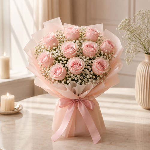 Charming 10 Pink Rose Bouquet