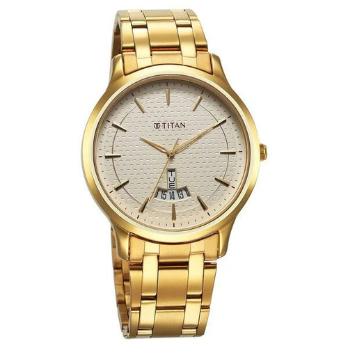 Titan Karishma Quartz Analog Champagne Dial Stainless Steel Strap Watch for Men -  1825YM12