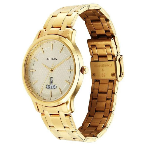Titan Karishma Quartz Analog Champagne Dial Stainless Steel Strap Watch for Men - 1825YM12