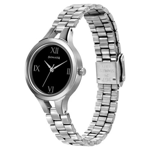 Sonata Workwear Black Dial Stainless Steel Women's Watch