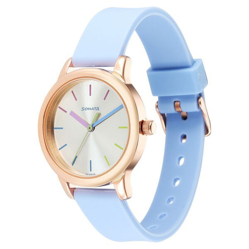 Sonata Splash Silver Dial Women Watch With Plastic Strap-8178WP01