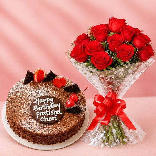 Delicious Tiramisu Cake with A Dozen Beautiful Roses
