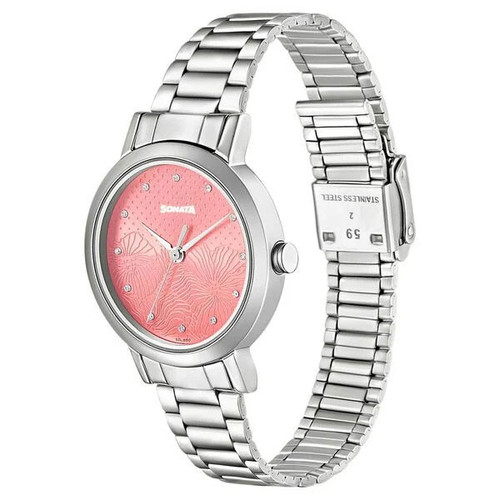 Sonata Linnea Pink Dial Women Watch With Stainless Steel Strap-8174SM01