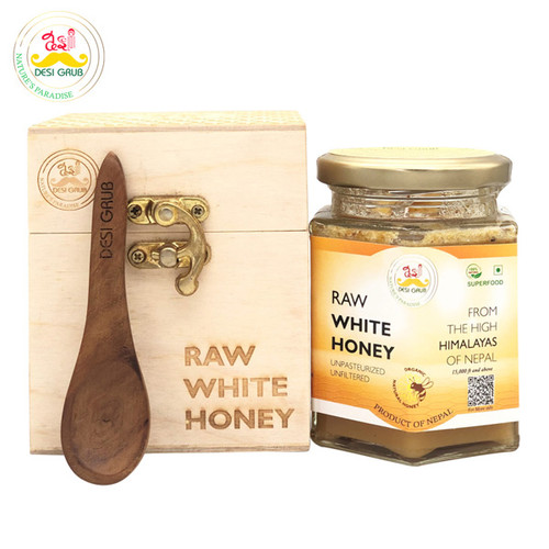 Desi Grub Raw White Honey Wooden Gift Box