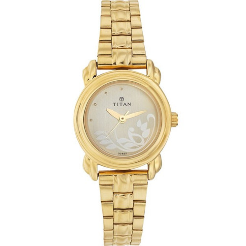Titan Brass Case Champagne Dial Analog Watch for Women (2534YM01)