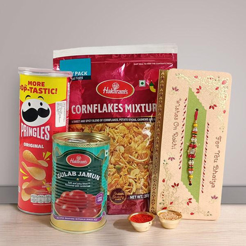Rakhi with Snacks and Mithai Gift for Brother - JNK-1689
