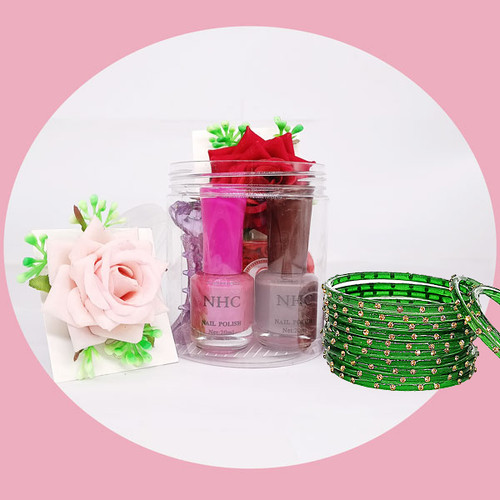 Bangles, Hair Clip, Nail Polish & Remover Gift Jar (7 Items)
