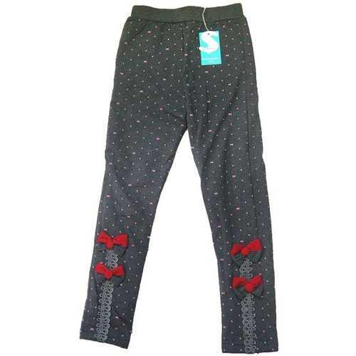 Cotton Leggings for Kids (Dark Grey with Pink Dotted)