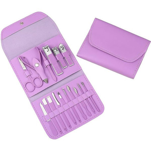 Customized Manicure & Pedicure 16 in 1 Set Purple PU leather Pouch