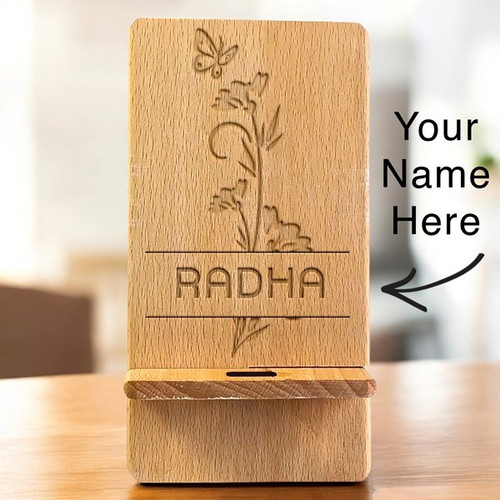 Personalized Wooden Mobile Phone Stand - Custom Name Design