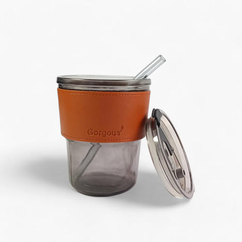 Black Glass Sipper with Straw and Lid – 400ml