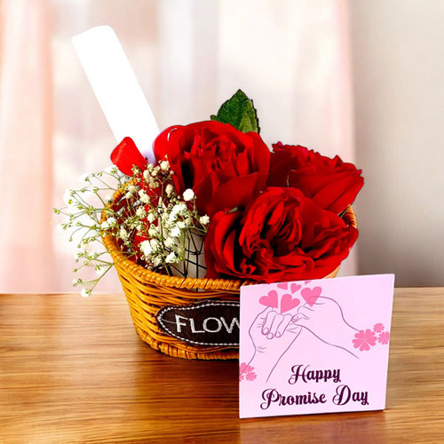 Romantic Roses & Message Card Basket – Ideal Promise Day Gift