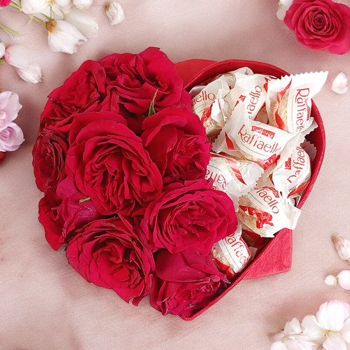 Elegant Roses & Raffaello Chocolates Gift Box