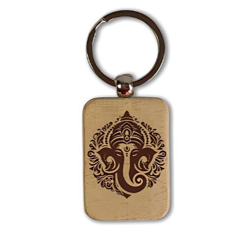 Lord Ganesh Ji Laser Engraved Wooden Keyring - Spiritual Gift
