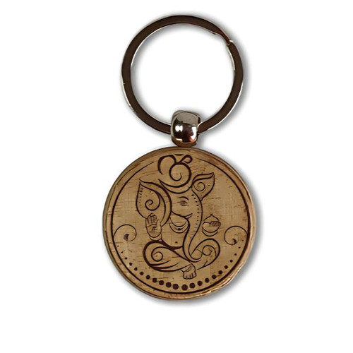 Lord Ganesh Ji Laser Engraved Wooden Keyring – Symbol of Blessings and Protection