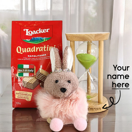 Premium Loacker Chocolate, Keyring & Personalized Timer Hourglass Gift Set for Her