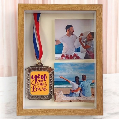 Custom Photo Card with You Are My Love Engraved Medal in a Frame
