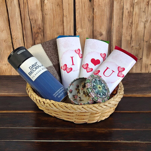 Love-Themed Chocolate, Muffler, Body Spray & Candle Gift Set for Him