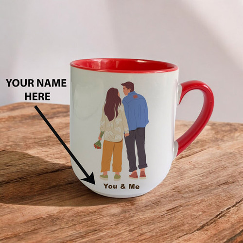 Warmth of Love: Couple Themed Red Handled Mug