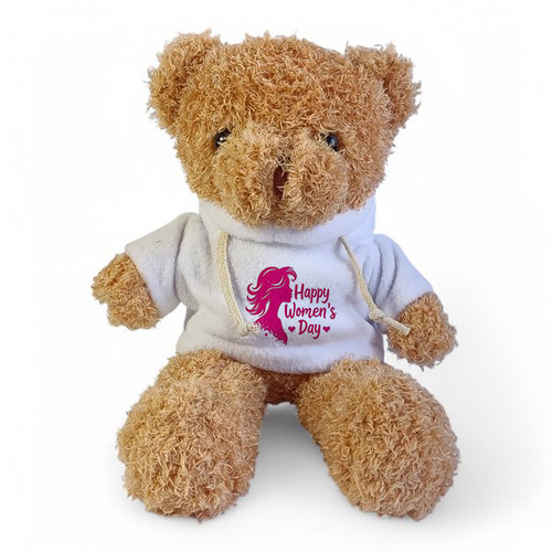 Brown Teddy Bear with Happy Women's Day Printed Hoodie
