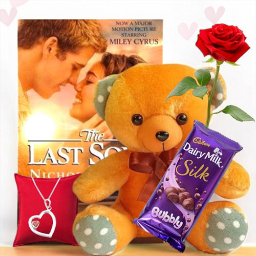 Charming Gift with Teddy, and Silver Necklace for Her (Free Rose) Charming Gift with Teddy, and Silver Necklace for Her (Free Rose)