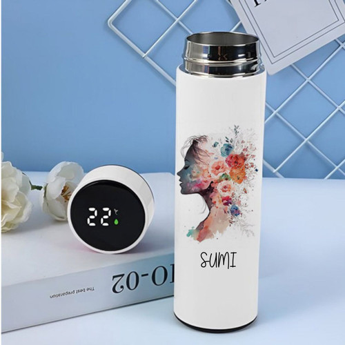 Personalized Smart LED Temperature Bottle – Feminine Design