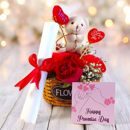 Promise Day Sweet Surprise With Teddy, Rose & Special Note