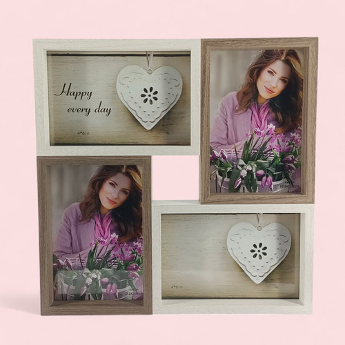 Classic White and Brown 4-Photos Square Frame – A Timeless Display