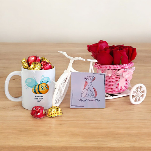 Romantic Promise: 5 Red Roses & Gourmet Chocolates in a Rickshaw Combo