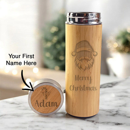 Santa's Delight: Christmas Special Bamboo Bottle With Your Recipient's Name