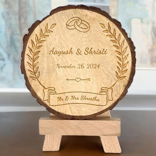 Laser Engraved Round Wooden Log For Anniversary