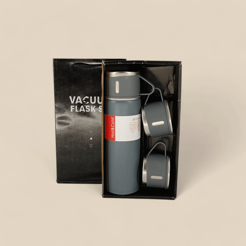 Stainless Steel Vacuum Flask 500ml with 3 Cups - Gray