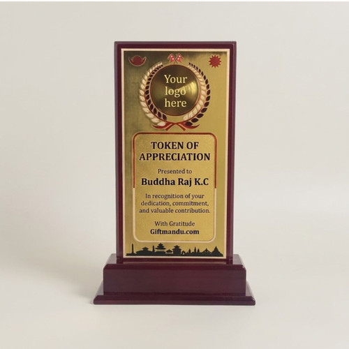Custom Wooden Recognition Award with Gold Plaque -Large Size