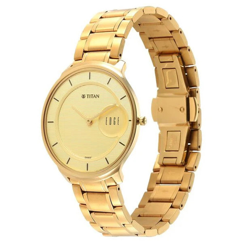 Titan Edge Stainless Steel Golden Dial Analog Men's Watch- 1843YM02