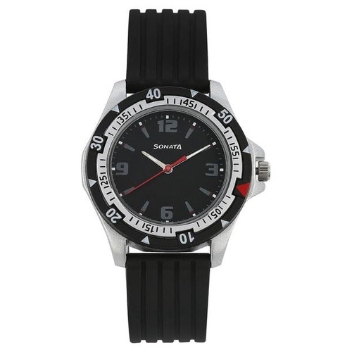 Sonata SF Quartz Analog Black Dial Plastic Strap Watch for Men