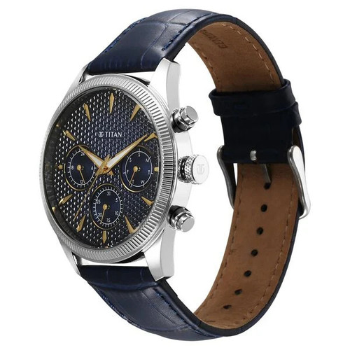 Titan Regalia Opulent Blue Dial Analog Leather Strap Men Watch-1805SL13
