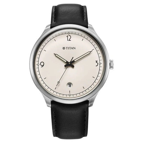 Classic Titan White Dial Analog Men's Watch with Black Leather Strap -10023SL05