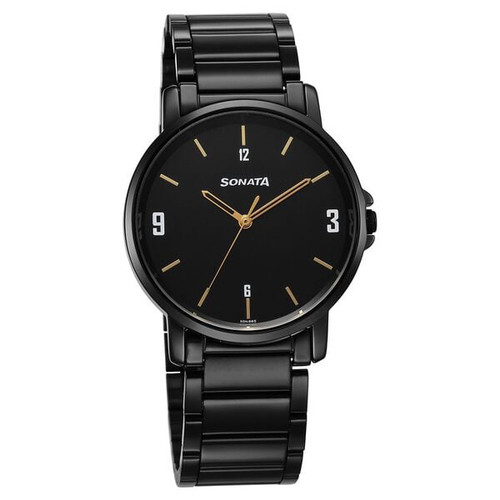 Sonata Quartz Analog Black Dial Watch for Men - 77083NM01