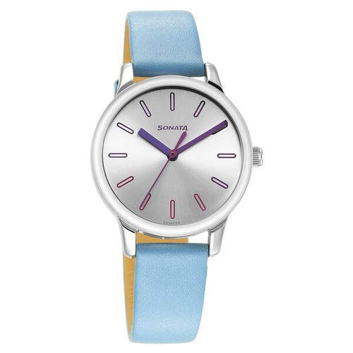 Sonata Splash Silver Dial Women Watch With Leather Strap