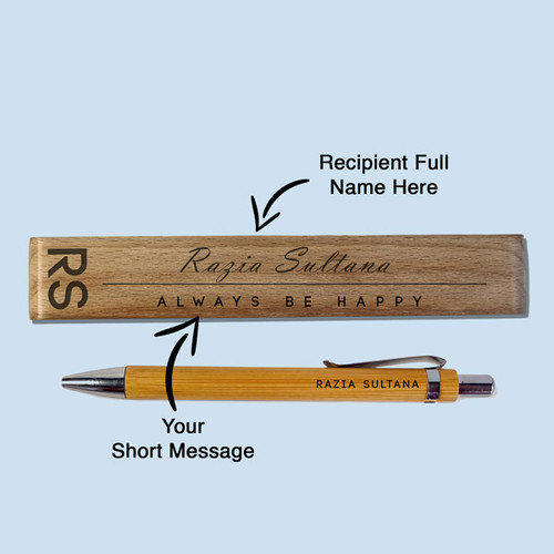 Custom Bamboo Pen & Box Holder with Name & Engraved Message