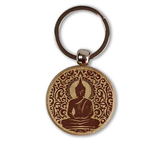 Buddha Design Laser Engraved Wooden Keyring for Spiritual Calm