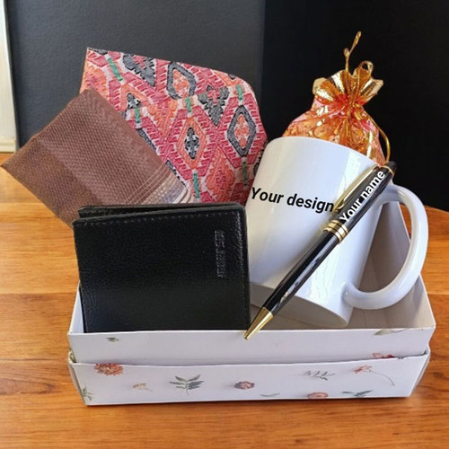 Dhaka Topi with Nuts, Wallet, Pen, and Customized Mug Gift Box