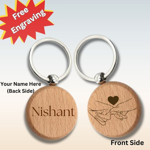 Free Engraving Wooden Keyring with Your Name – Perfect Valentine's Day Gift (Double Side Print)