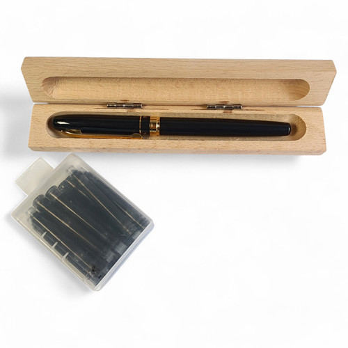 Personalized Black Ink Pen with Wooden Storage (Ink Box Included)