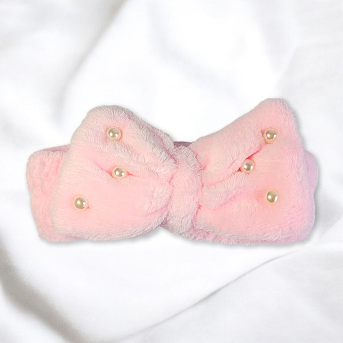 Bow Design Cotton Hair Band with Pearl (Color May Vary)