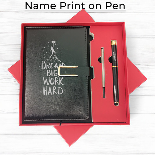 Personalised A5 Black Notebook & Metal Pen Set Box (Pen's colour may vary)