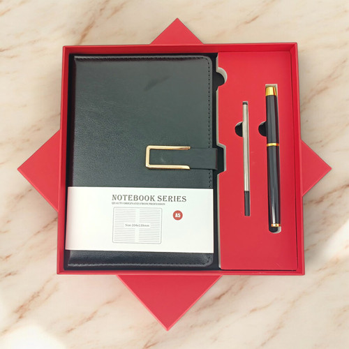 Personalised A5 Black Notebook & Metal Pen Set Box (Pen's colour may vary)