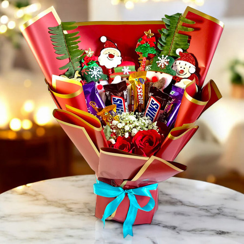 Delightful Chocolate Bouquet, Christmas Pens, and Roses