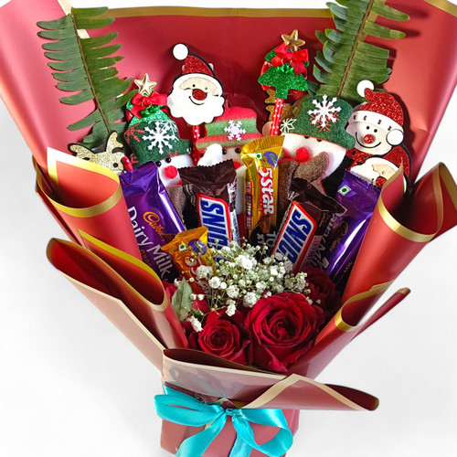 Delightful Chocolate Bouquet, Christmas Pens, and Roses